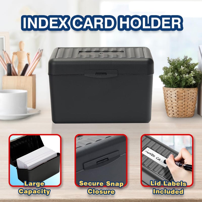 H4D 4x6 Index Card Holder with 100 Heavyweight Ruled Index Cards and 25 Plastic Dividers, Black - Image 3
